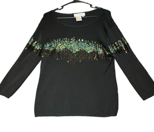 Joseph A Sweater Womens Size XL Black Sparkly Sequins Party Long Sleeve Vicose - Picture 1 of 9