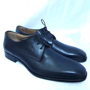 New SAKS FIFTH AVE $400 Navy Blue Classic Lace Up Oxford Derby Italy Size 8M - Picture 1 of 7