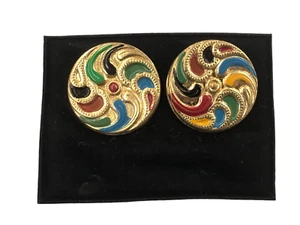 ORECCHINI CLIP BOTTONE METALLO ORO E SMATO BIGIOTTERIA VINTAGE ANNI 70-90 CM 2,7 - Picture 1 of 2