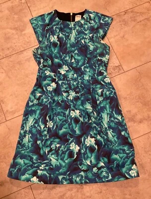 Vestido Ali Ro Estampado Floral Para Mujer Talla 2 Azul Turquesa Mangas Gorra Bolsillos Bonito Foto 1 de 4