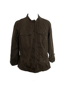 Light Womens Jacket Size Small Brown Lined Cotton Blend Button Front Tab Sleeves - Picture 1 of 6