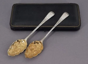 Paar Beeren Löffel Silber 925 Mary Chawner London England 1840 Berry Spoon (84) - Bild 1 von 9