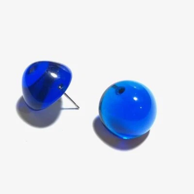 Capri Aqua Blue Transparent Domed Retro Button Stud Earrings - Image 1 of 4