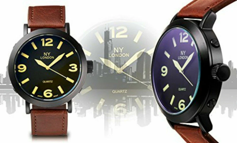 NUEVO NY London 4776 Hombre Colección Arquetipo Informal Correa Cuero Reloj Brillante Foto 1 de 1