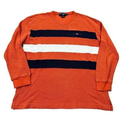 VTG Polo Sport Ralph Lauren Thermal Shirt Orange Striped Long Sleeve 90s Y2K XL - Изображение 1 из 4