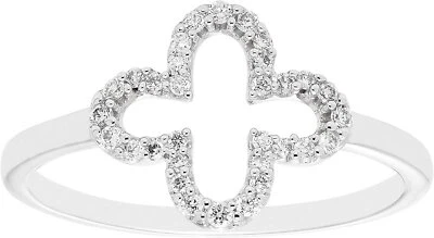 Diamond 1/10cttw Clover Shaped Ring in 10K White Gold - Image 1 of 4