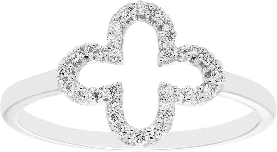 Diamond 1/10cttw Clover Shaped Ring in 10K White Gold - Image 1 of 4