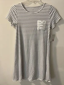 SO Girls Size Large 12 Black White Striped Short Sleeved Dress NWT! A2404 - Picture 1 of 4