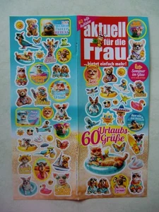 1 gr. Aufkleber-Bogen 60 Urlaubs-Grüße Tiere Sommer Text von Zeitschrift - Bild 1 von 1
