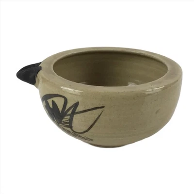 Японская керамическая чаша с носиком винтажная Katakuchi бежевая глазурь черный дизайн PY736 - Изображение 1 из 4