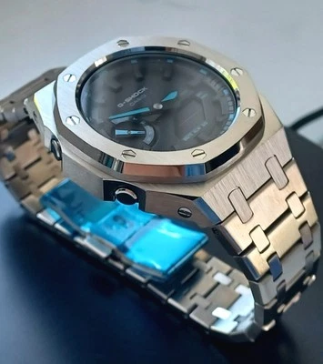 Brand New Casio G-Shock GA-2100 CasiOak w/ Silver Metal Strap – Black & Teal - Image 1 of 4