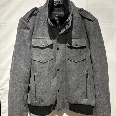 Men's Guess Wool Blend Military/Flight/Bomber Jacket in Gray - Sz XL - Image 1 of 4