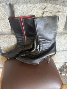 Coach Black Boots 9B Excellent Preowned Cond Red Leather Interior - Picture 1 of 9