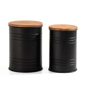 19.29 in. Black Metal Storage Accent Table or Stool with Solid Wood Lid (Set of - Picture 1 of 9