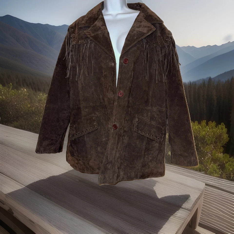 Chaqueta/Abrigo de Gamuza con Flecos Colección Cuero Genuino Flecos Talla 3XL Foto 1 de 4