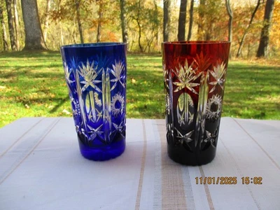 2 Vintage Cut Crystal Glasses-One Dark Red and One Blue - image 1 of 4
