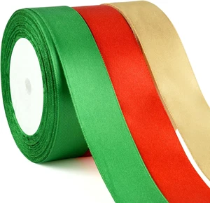 Satin Ribbon for Christmas Crafts, 1 Inch, Red, Green, Gold Solid Color, DIY ... - Picture 1 of 7