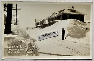 1936 BERLIN, PA, MEYERSDALE ROAD BLIZZARD SNOW DRIFTS REAL PHOTO POSTCARD RPPC - Picture 1 of 3