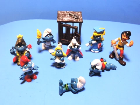 VTG LOT 9 SMURF FIGURES + CAGE SCHLEICH PEYO 1980'S  SMURFETTE PAPA JOHAN MORE Cover