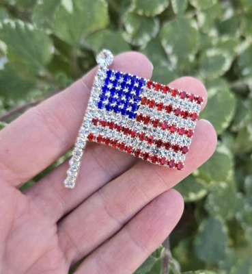 Broche prendedor magnético bandera americana cristal joya.  Pin solapa bandera. Regalo patriótico Foto 1 de 4
