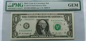 PMG 2015 COIN & CURRENCY SET 2013 Federal Reserve Note Dollar Bill $1 GEM Uncir* - Picture 1 of 2