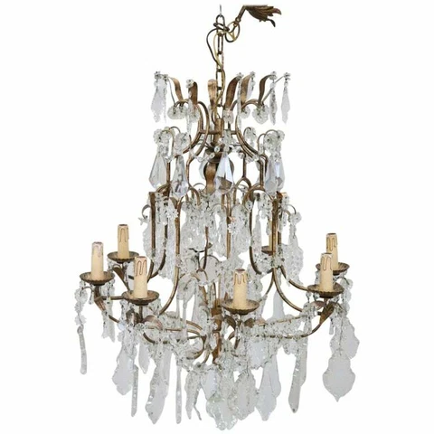 20th Century Louis XVI Style Gilded Bronze and antique Crystals Chandelier Cover
