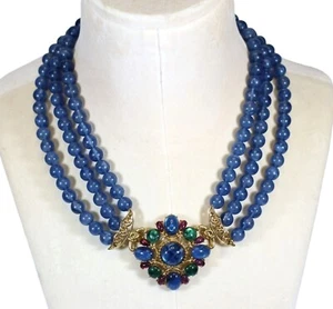 Trifari Rare Beaded Necklace Moghul Jewels of India Revival Book Piece Blue Frui - Picture 1 of 5