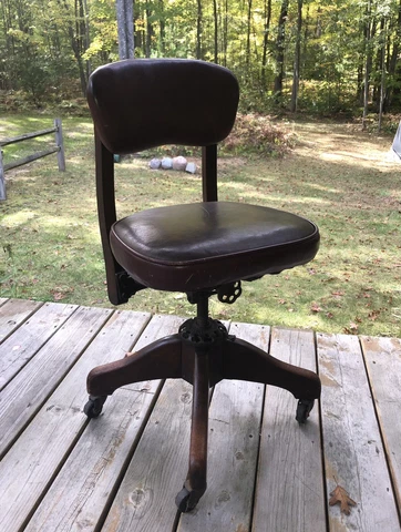 Antique MILWAUKEE CHAIR CO Desk Swivel Adjustable Oak Metal Industrial Cover
