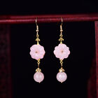 Boucles d'oreilles fleurs de jade rose argent 925 femmes cadeau bijoux cadeaux chinois naturel