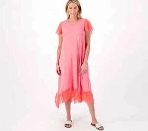 LOGO by Lori Goldstein Regular Rayon 230 Dress Chiffon Details Coral 1X A591215 - Picture 1 of 2