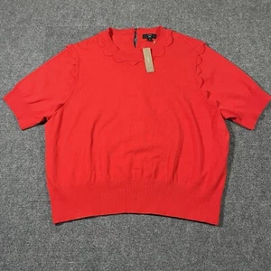 NWT J. Crew 365 Sweater Womens 2x Red Short Sleeve Crew Neck Ruffles Comfort - Picture 1 of 11