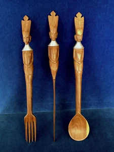 Mid-Century Modern Large Hand Carved Wood African Figure Salad Set 1950s-1960s - Picture 1 of 9