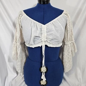 Top donna Rashi bianco boho hippie dea spalle scoperte pizzo cinch davanti taglia L - Foto 1 di 9