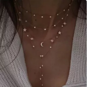 Necklace Multi Festival Layer Long Star Chain Choker Pendant Gold Charms UK - Picture 1 of 4