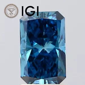 IGI Certified 1.49Ct Fancy Deep Blue VS1 Loose Radiant Cut CVD Lab Grown Diamond - Picture 1 of 13