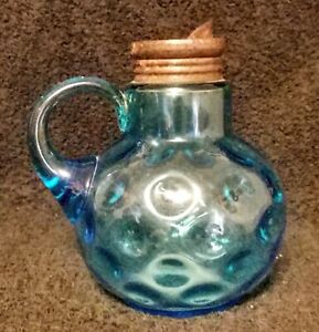 Fenton Art Glass Blue Optic Inverted Coin Syrup Pitcher