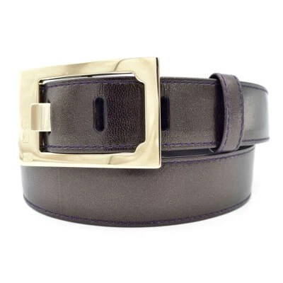 Escada Oxidized Dark Purple Leather Dress Belt w/ Silver Buckle sz 40/10 - Image 1 of 4