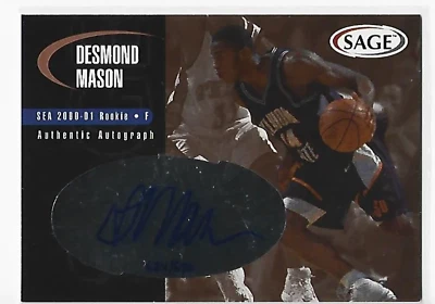 Tarjeta autógrafa auténtica de novato Desmond Mason 2000 Sage #A33 (624/650) Foto 1 de 2