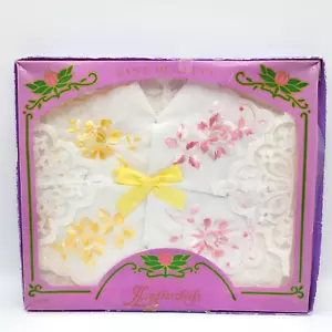 Ladies Handkerchiefs Embroidered Vintage Set of 3 Japan Fine Quality Handkerchie - Picture 1 of 9