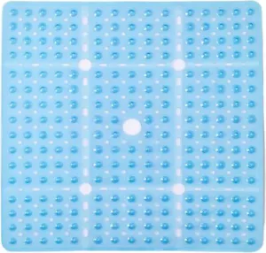 Large Square Shower Mat Non Slip - Anti Slip Shower Mat Clear Blue 27x27 - Picture 1 of 2
