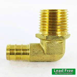3/4" NPT Außengewinde Adapter x 3/4" PEX Winkel BLEIFREI Messing PEX Fittinge AB1953 - Bild 1 von 3