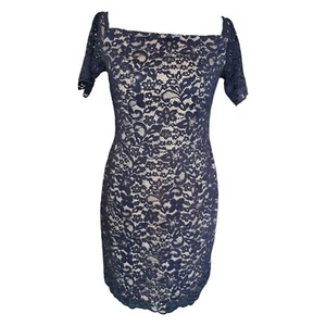 Spotlight By Warehouse Bodycon-Kleid dunkelblau Spitze nude gefüttert Gr. UK 12 - Bild 1 von 7