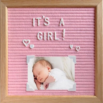 Pink Felt Letter Board 10x10 Oak Frame,374 Precut Letters & Symbols,Nursery,Baby - Image 1 of 4