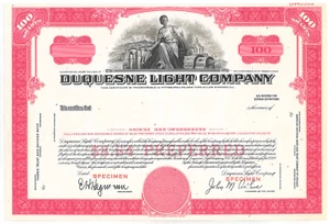 Certificato stock Duquesne Light Company - Foto 1 di 1