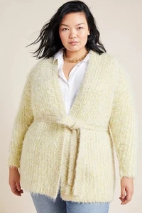 Anthropologie LARKIN Yellow Shimmer Knit Cardigan Belt Plus Size 2X NEW - Picture 1 of 15