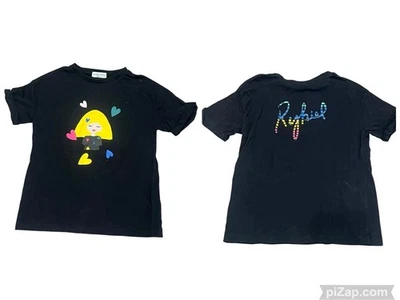 SONIA RYKIEL PARIS ДЕВОЧКИ 12 ЧЕРНЫЙ ХЛОПОК ФУТБОЛКА ГРАФИЧЕСКИЙ ДЕВОЧКА СЕРДЦА - Изображение 1 из 4