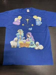 Camiseta Talla X-grande Jerzees De Colección Años 90 Pintura Puff Bebé Jesús Belén María José - Imagen 1 de 6