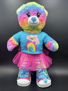 Build-A-Bear Rainbow Plush Teddy Bear RARE–Full Outfit, Tutu, Shirt & Shoes–16” - Picture 1 of 6