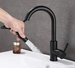 Faucet HUAHUALALA Matte Black Bathroom Sink Faucet with Pull Out Sprayer for Sin - Picture 1 of 8