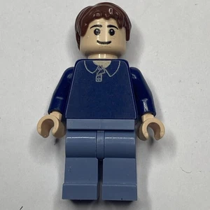 LEGO Minifig Minifigure Mini Figure Boy - Brown Hair - Blue Shirt - Gray Pants - Picture 1 of 3